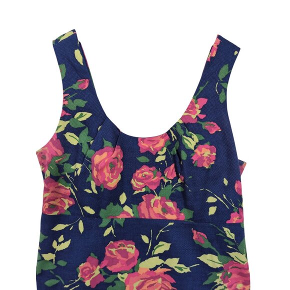Lands End Sheath Dress Womens 12 Blue Floral Sleeveless Classic Preppy Career - Picture 3 of 9